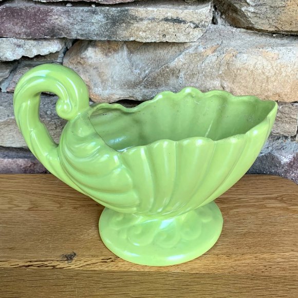 VTG Haeger Planter Cornucopia Handle Pottery Green Mid-century MCM - Picture 1 of 7